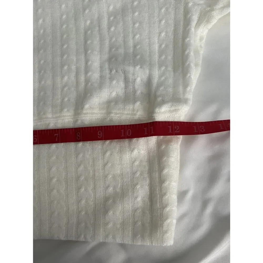 NWT B.O G. Cropped Crew Neck Balloon Sleeves Cable Stitch Ivory Sweater-Small - Picture 8 of 10